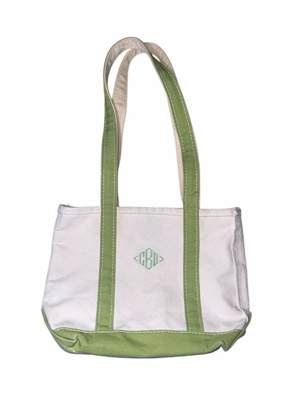 L.L. Bean White Canvas Tote with Light Green Trim